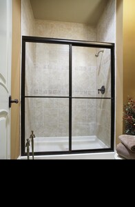 Basco Shower Enclosures Deluxe 71 1 2 X 60 In Tub And Shower Door With Rain Glass In Silver 7150 6071obsv Ferguson