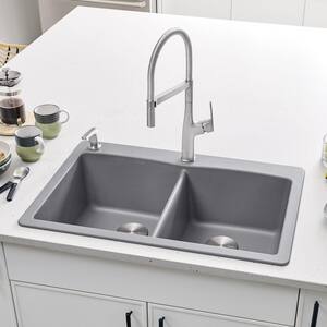 BLANCO Diamond™ 33 x 22 in. 1 Hole Composite Double Bowl Dual Mount Kitchen Sink in Metallic Grey B440219 at Pollardwater