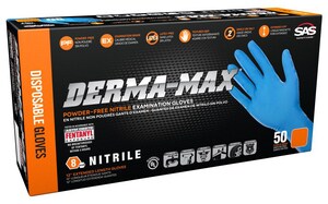 SAS Safety Derma-Max® 8 mil Size XL Powder Free Rubber Extended Length Disposable Glove in Blue (Pack of 50) S660940 at Pollardwater