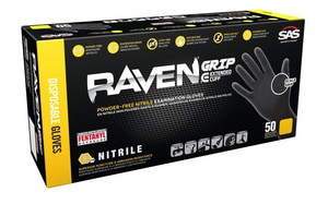 SAS Safety Raven® 8 mil Size L Powder Free Rubber Disposable Glove in Black (Pack of 50) SAS66578 at Pollardwater