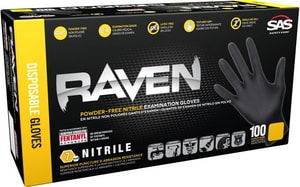 SAS Safety Raven® 6 mil Size XL Powder Free Rubber Disposable Glove in Black (Pack of 100) S66519 at Pollardwater