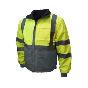 Radians Radwear™ XXXXL Size Polyester Windbreaker Jacket in Hi-Viz Green and Grey RSJ073ZDS4X at Pollardwater