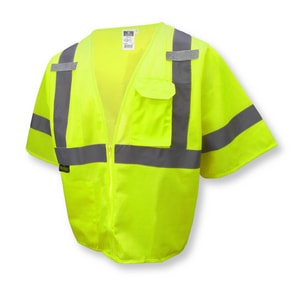 Radians Radwear™ S/M Size Polyester Safety Vest with 2 Pocket and Zipper Closure in Hi-Viz Green RSV3ZGMSM at Pollardwater