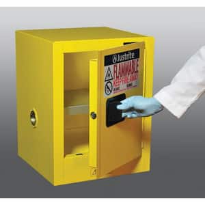 Justrite Sure-Grip® EX Countertop Cabinet Yellow 4 gal Manual Close J890400 at Pollardwater