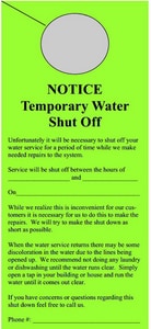 Door Hanger - NOTICE Temporary Water Shut Off PSAB003 at Pollardwater