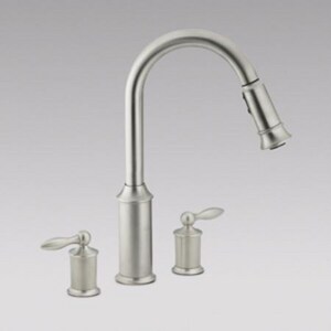 Moen Aberdeen 3 Hole High Arc Kitchen Faucet With Double Lever