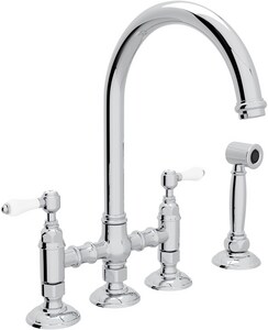 Polished Chrome Rohl A3606LPAPC-2 A3606Lp-2 Country Kitchen Faucet with Porcelain Lever Handle