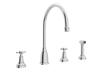Rohl Perrin Rowe 4 Hole Column Spout Kitchen Faucet With