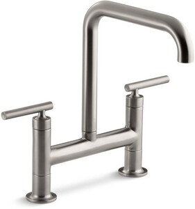Kohler Purist Double Handle Bridge Kitchen Faucet In Vibrant