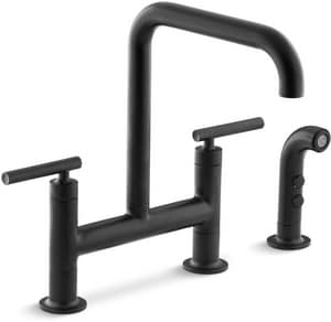 Kohler Purist Two Handle Bridge Kitchen Faucet In Matte Black