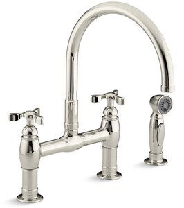 Kohler Parq Two Handle Bridge Kitchen Faucet In Vibrant Polished