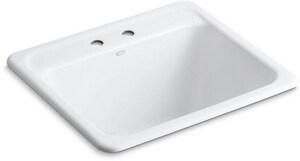 Kohler Glen Falls 2 Hole 1 Bowl Enameled Cast Iron Undermount Utility Sink With Center Drain In White