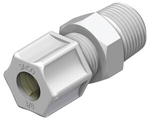 United States Plastic 1/4 x 1/8 x 63/64 in. OD Tube x MPT 220 psi Kynar® and PVDF Coupling in Opaque White U61273 at Pollardwater