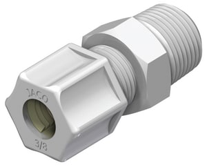 United States Plastic 1/2 x 1/4 x 1-27/64 in. OD Tube x MPT 220 psi Kynar® and PVDF Coupling in Opaque White U61283 at Pollardwater