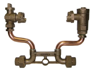 A.Y. McDonald 12 in. Copper 5/8 x 3/4 in. Meter Setter Horizontal 3/4 in. Dual Purpose Nut (Flare/FIP) Inlet/Outlet Ball Valve x Dual Check Lead Free M720212WDDD33 at Pollardwater