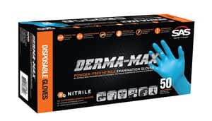 SAS Safety Derma-Max® 8 mil Size L Powder Free Rubber Extended Length Disposable Glove in Blue (Pack of 50) S660840 at Pollardwater