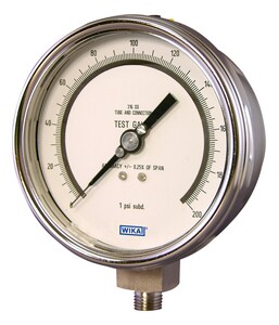 WIKA Bourdon 4 in. 15 psi Precision Gauge 1/4 in. FNPT Stainless Steel .25 % Accuracy Dry W4220021 at Pollardwater