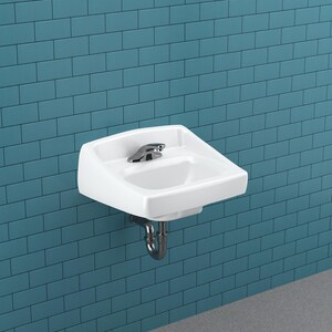 White Sloan Valve SS-3003 Wall Hung Vitreous China Lavatory Sink with Backsplash