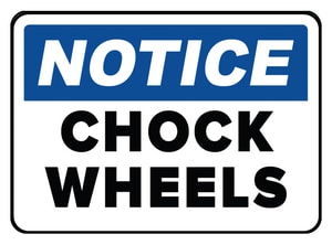 Accuform Signs 14 x 10 in. Aluminum Sign - NOTICE WHEEL MUST BE CHOCKED BEFORE LOADING OR UNLOADING AMVHR842VA at Pollardwater