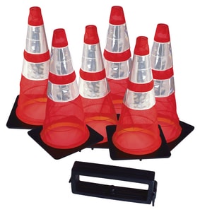 VizCon Cone & Tote System (6) 28 in. Orange Cones w/Reflective Collars, 3 lb Base TQ6N6O28R at Pollardwater