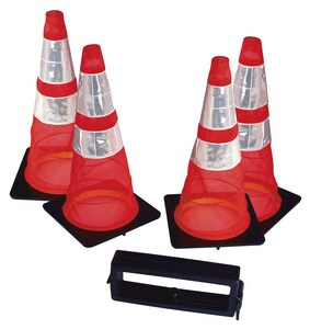 VizCon Cone & Tote System (4) 28 in. Orange Cones w/Reflective Collars, 3 lb Base TQ4N4O28R at Pollardwater