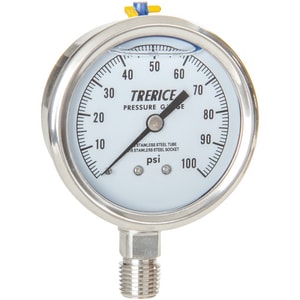 Industrial Pressure Gauge 6" Dial Trerice 0-200 psi Lower Connection 1/4" NPT 