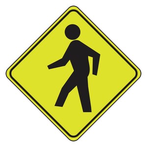 Accuform 30 x 30 in. Engineer Grade Reflective Aluminum Sign in  Fluorescent Yellow-Green - PEDESTRIAN CROSSING (Symbol) AFRW204 at Pollardwater