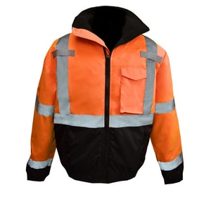Radians Size 2X Oxford Polyester Reusable Weatherproof Bomber Jacket and Quilted Built-in Liner in Black and Hi-Viz Orange RSJ11QB3ZOS2X at Pollardwater