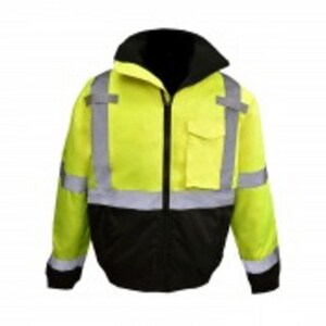 Radians Size L Oxford Polyester Reusable Weatherproof Bomber Jacket and Quilted Built-in Liner in Black and Hi-Viz Green RSJ11QB3ZGSL at Pollardwater
