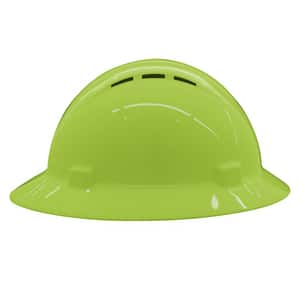 ERB Safety Americana® Size 6.5-8 Plastic Full Brim Vented Ratchet Hard Hat in Hi-Viz Lime E19430 at Pollardwater