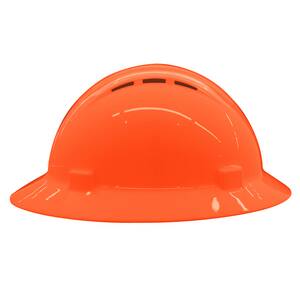 ERB Safety Americana® Size 6.5-8 Plastic Full Brim Vented Ratchet Hard Hat in Hi-Viz Orange E19437 at Pollardwater