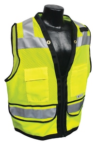 Radians Radwear™ M Size Polyester Grommet Safety Vest with Zipper Closure in Hi-Viz Green RSV59Z2ZGDM at Pollardwater