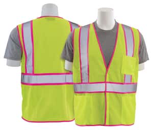 ERB Safety Aware Ware® S730 Size M Polyester Mesh Reusable Safety Vest in Hi-Viz Lime and Pink E63322 at Pollardwater
