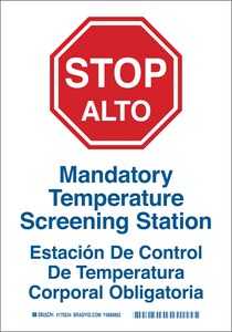 Brady Worldwide 10 x 7 in. Stop Mandatory Temperature Screening Station Sign B170534 at Pollardwater
