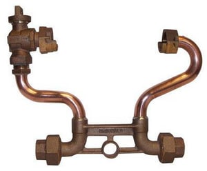 A.Y. McDonald 7 in. Copper 5/8 x 3/4 in. Meter Setter Horizontal 3/4 in. Dual Purpose Nut (Flare/FIP) Inlet/Outlet Ball Valve x Meter Nut Lead Free M720207WXDD33 at Pollardwater