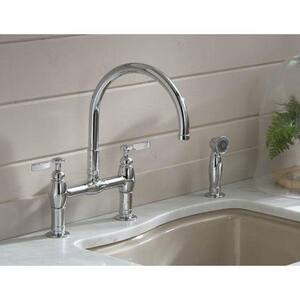 Kohler Parq Two Handle Bridge Kitchen Faucet In Vibrant Polished