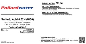 Pollardwater 0.02 N Sulfuric Acid 4L ASA1500G at Pollardwater