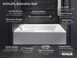 Soaker Alcove Bathtub With Left Drain, Kohler Ada Bathtub