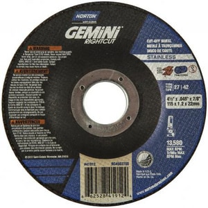 Norton Gemini 4-1/2 in. Ultra-thin Depressed Center Right Angle Grinder Wheel N66252841912 at Pollardwater