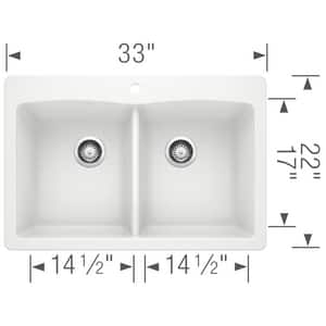 BLANCO Diamond™ 33 x 22 in. 1 Hole Composite Double Bowl Dual Mount Kitchen Sink in White B440221 at Pollardwater