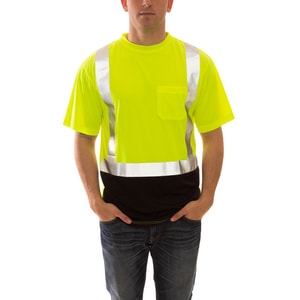 Tingley Job Sight™ Size XL Plastic Short Sleeve T-Shirt in Black, Fluorescent Yellow-Green and Silver TS75122XL at Pollardwater
