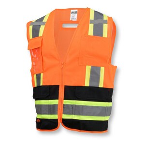 Radians Size M Polyester Reusable Two Tone Surveyor Safety Vest in Black and Hi-Viz Orange RSV6B2ZODM at Pollardwater