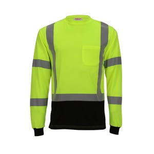Tingley Job Sight™ Size 3X Plastic Long Sleeve T-Shirt in Black, Fluorescent Yellow-Green and Silver TS756223X at Pollardwater