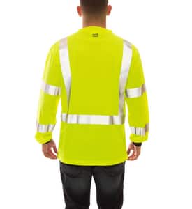 Tingley Job Sight™ Size 5X Plastic Long Sleeve T-Shirt in Black, Fluorescent Yellow-Green and Silver TS756225X at Pollardwater