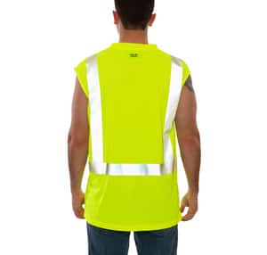 Tingley Job Sight™ Size L Plastic Sleeveless T-Shirt in Fluorescent Yellow-Green and Silver TS75222LG at Pollardwater