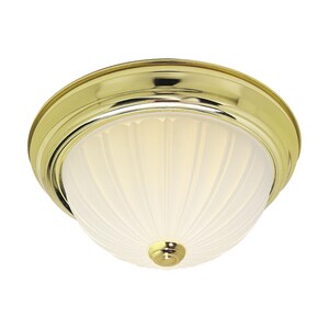 60W 1-Light Medium Base Flush Mount Frost Melon in Polished Brass