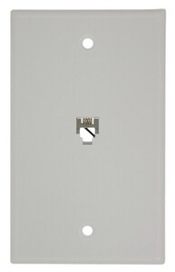1 Gang High Impact Plastic 6P4C Telephone Flush Wall Plate in White