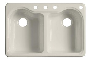 33 in. Drop-in Cast Iron Double Bowl Kitchen Sink in Biscuit