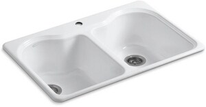 33 in. Drop-in Cast Iron Double Bowl Kitchen Sink in White