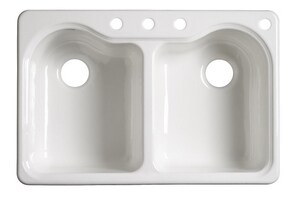 33 in. Drop-in Cast Iron Double Bowl Kitchen Sink in White